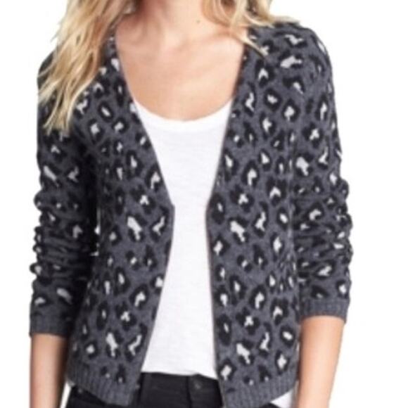 New Ella Moss Angora Wool Sweater S Zip Jacket Leopard Whimsigoth Gray Black - Picture 2 of 7